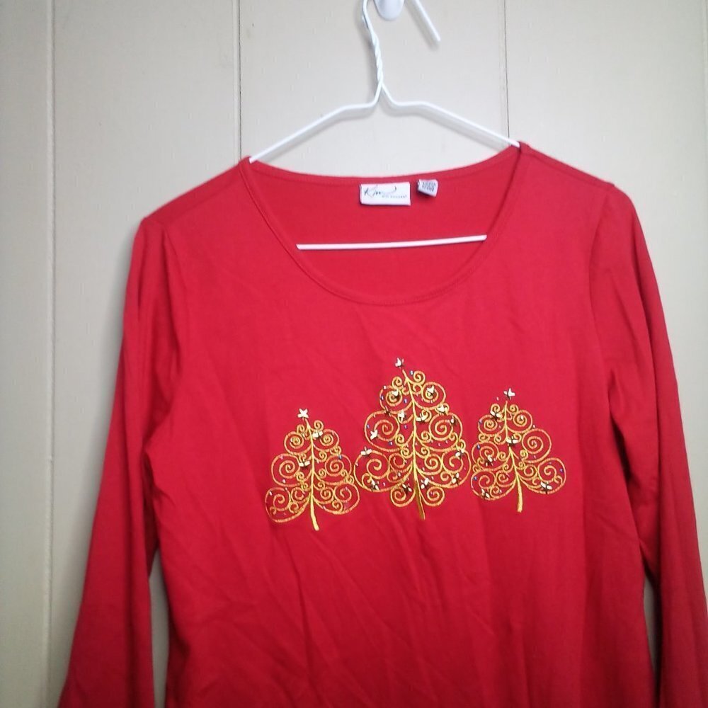 Kim Rogers Shirt M Christmas Tree Long Sleeve Red - Picture 8 of 10